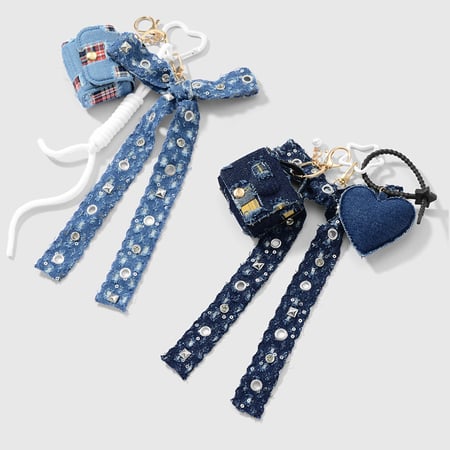 1 pieza de dije para bolso con lazo de corazón de mezclilla