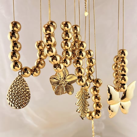 1 Piece Beads Stainless Steel Gold Color Statement Pendant Necklace 2