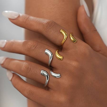 1 Stück einfache Statement-Ringe aus Edelstahl mit unregelmäßiger Form für Damen 2