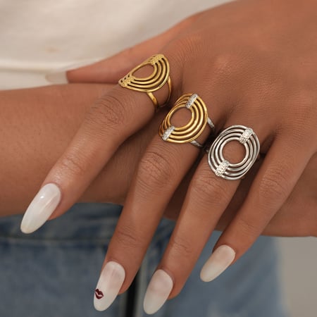 Bague de déclaration pour femme en acier inoxydable couleur or, 1 pièce, style décontracté