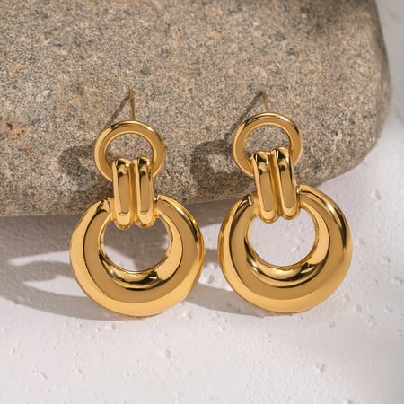1 par de pendientes de botón de acero inoxidable de color dorado 2
