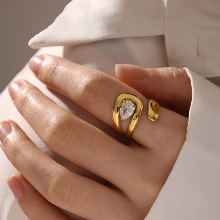 1 stuk eenvoudige onregelmatige vorm roestvrij staal goudkleurige dames edelsteen ring 2