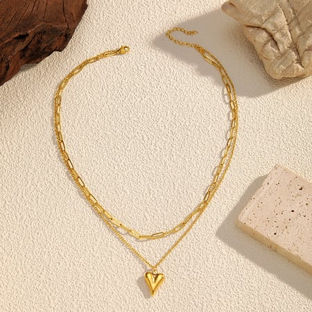 Collier superposé en acier inoxydable couleur or avec cœur, 1 pièce