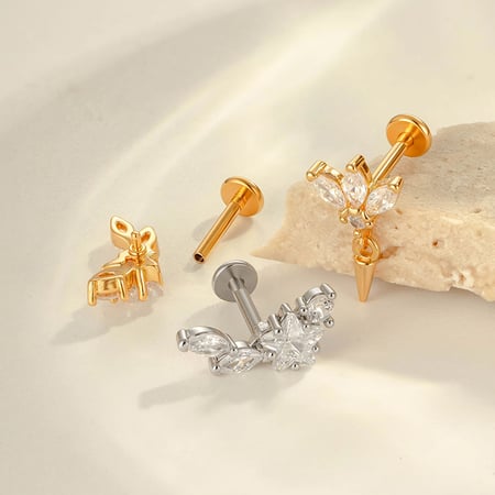 Boucles d&#39;oreilles perçantes pour femmes, 1 pièce, motif géométrique, alliage de cuivre et de titane, couleur or, zircone