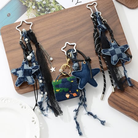 1 pièce de breloque de sac en dentelle étoile en denim 2