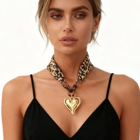 Braccialetti a catena da donna in acciaio inossidabile color oro con stampa leopardata a forma di cuore retrò, 1 pezzo 2