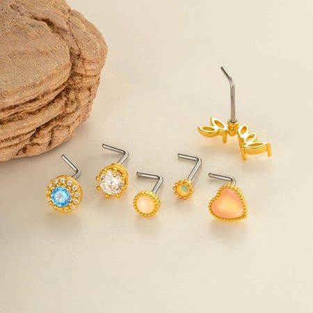 1 Piece Copper Gold Color Zircon Nose Stud 2