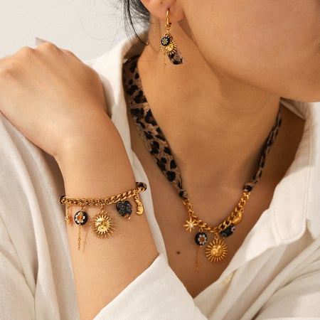 1 Stück Blume Sonne Edelstahl Gold Farbe Damen Schmuck Set 2