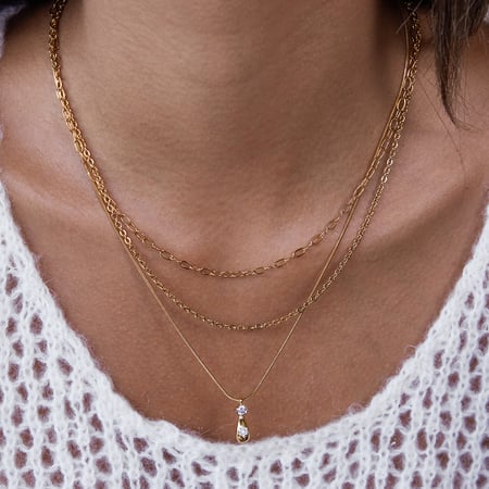 1 Stück klassische Tropfen-Edelstahl-Goldfarben-Zirkon-Mehrfachketten für Damen 2