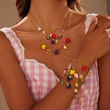 Romantic  Flower Sun Cartoon Strawberry Stainless Steel  Women's Jewelry Sets 2