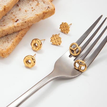1 Pair Cute Doughnut Stainless Steel Gold Color Women's Stud Earrings 2