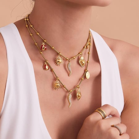 Collier pendentif luxueux en acier inoxydable couleur or pour femme, 1 pièce 2