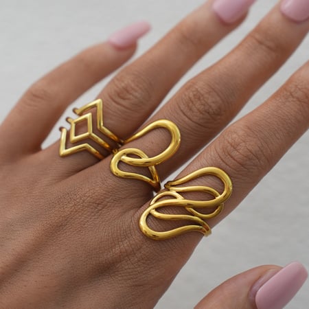Anillos llamativos de acero inoxidable para mujer con líneas irregulares simples de 1 pieza 2