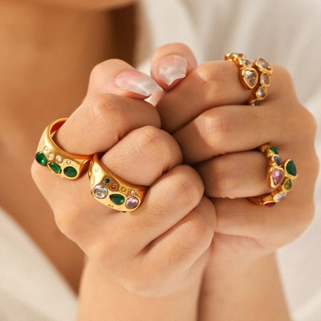 1 stuk luxe elegante onregelmatige vorm roestvrij staal goudkleurige zirkoon dames edelsteen ringen