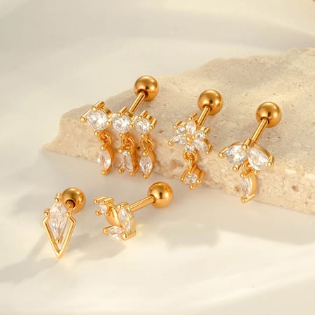 1 pieza de pendientes de perforación con forma de corazón de cobre, color dorado y circonita para mujer 2