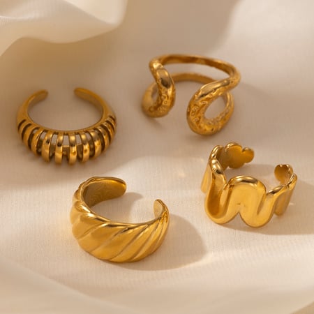 1 Stück Linienförmiger Statement-Ring aus Edelstahl in Goldfarbe 2