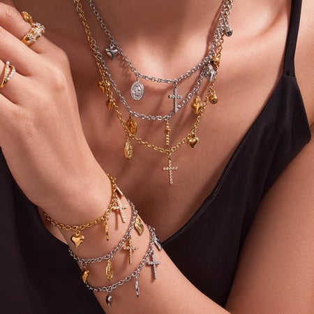 Glanzende kruis roestvrij staal goudkleurige dames sieraden sets 2