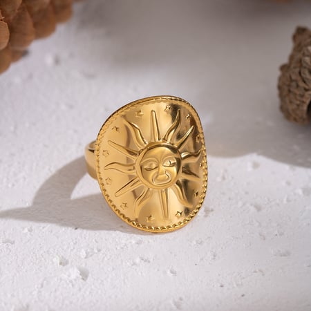 1 stuk Retro Sun roestvrijstalen statement ring