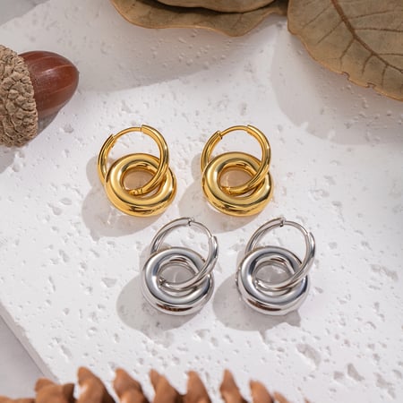 1 par de pendientes de aro circulares de acero inoxidable color dorado