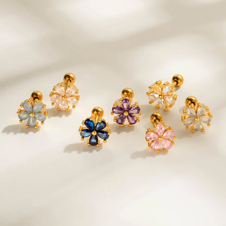 Boucle d&#39;oreille piercing fleur cuivre or zircon 1 pièce 2