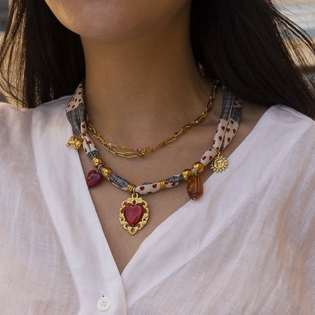1 collar con colgante de tela en forma de corazón de acero inoxidable color dorado 2