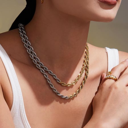 1 Stück Twist Mixed Gold & Silber Farben Edelstahl Damen Kette Halsketten