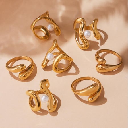 1 pezzo classico anello in acciaio inossidabile di forma irregolare color oro 2