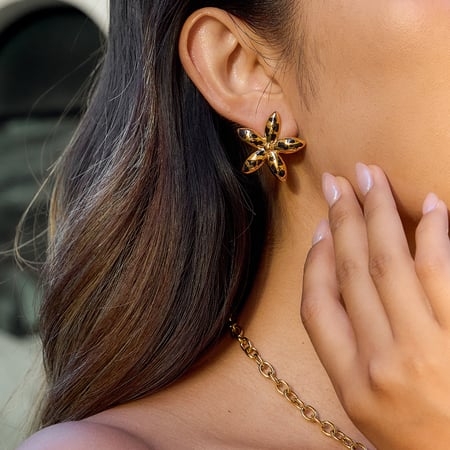 1 Pair Sexy Flower Leopard Print Stainless Steel Gold Color Women's Stud Earrings 2