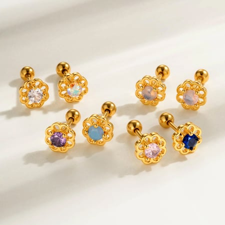 Boucle d&#39;oreille piercing fleur cuivre or zircon 1 pièce 2