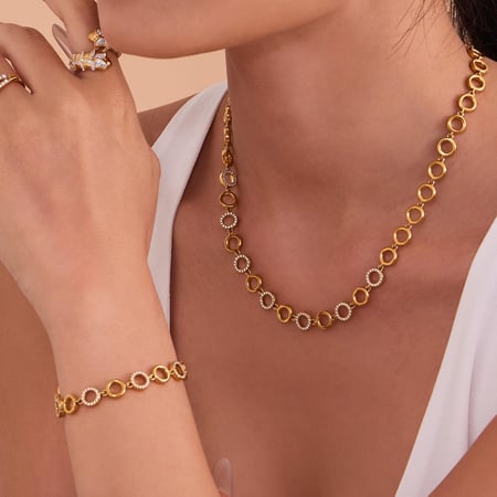 Klassischer Kreis Edelstahl Gold Farbe Zirkon Damen Schmuck Sets 2