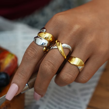 1 stuk eenvoudige onregelmatige vorm roestvrij staal goudkleurige dames statement ringen