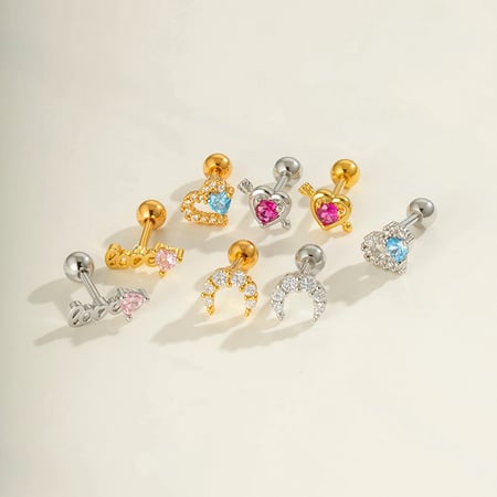Boucle d'oreille piercing en forme de cœur en cuivre doré et zircon 2