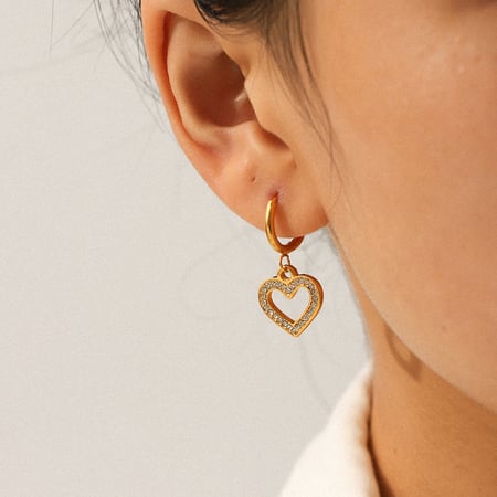 1 paar hartvormige oorbellen van roestvrij staal met gouden zirkonia voor dames 2