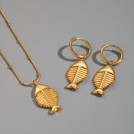 Conjunto de collar de acero inoxidable con forma de pez 2