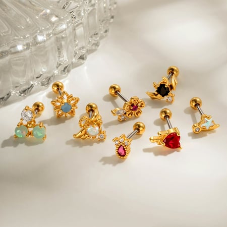 1 boucle d&#39;oreille piercing en forme d&#39;étoile en cuivre couleur or et zircon 2