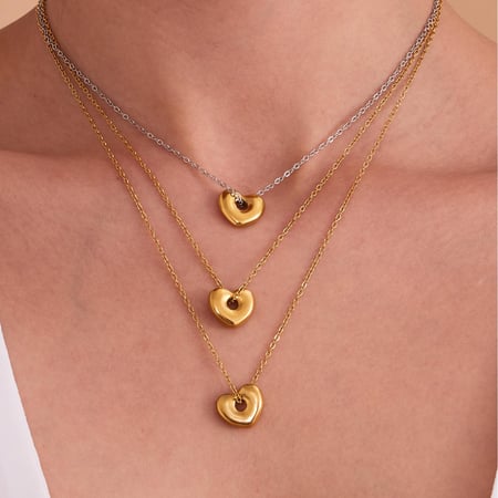 Parures de bijoux minimalistes en acier inoxydable pour femmes, couleurs or et argent mélangées, cœur 2