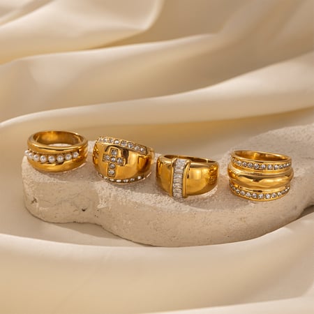 1 Stück Kreuz Edelstahl Goldfarben Statement Ring