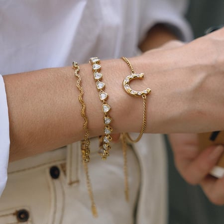 Luxurious Horseshoe-shaped Stainless Steel Gold Color Zircon Women's Jewelry Sets