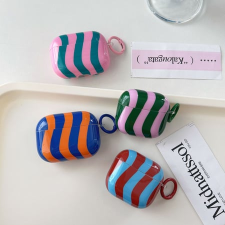 1 Stück modische Farbblock-Kopfhörerhülle mit Wellenstreifen für Damen 2