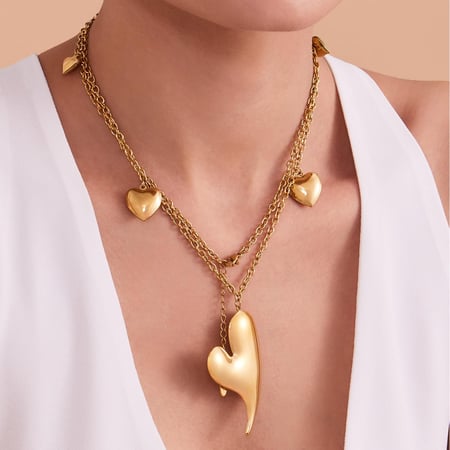 Collier long classique en acier inoxydable doré avec cœur irrégulier pour femme 2