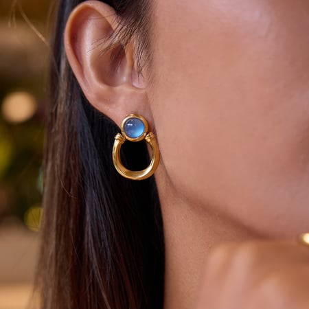 1 Pair Elegant Blue Resin Circle Stainless Steel Gold Color Women's Stud Earrings 2