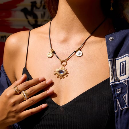 Collar con colgante de ojo de diablo de acero inoxidable color dorado para mujer, 1 pieza 2