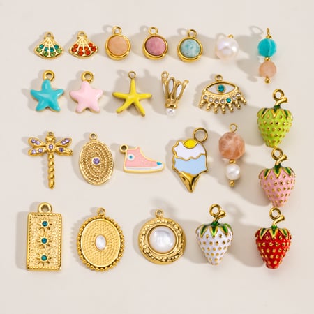 Pendentif 3D en forme d&#39;étoile de mer et de fraises en acier inoxydable couleur or pour femme 2