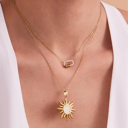 Collier avec pendentif classique en acier inoxydable et zircon couleur or pour femme, 1 pièce 2