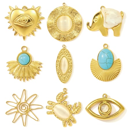 Pendentif élégant en acier inoxydable doré pour femme, 1 pièce, en pierre naturelle 2