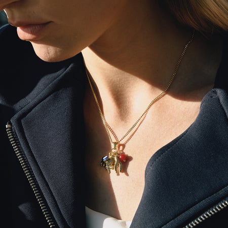 Collier avec pendentif en forme de poisson œil du diable en acier inoxydable couleur or pour femme, 1 pièce 2