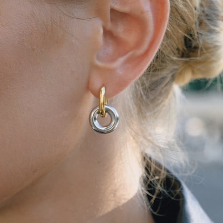 1 paar eenvoudige cirkelvormige oorbellen van roestvrij staal in gemengde goud- en zilverkleuren voor dames 2