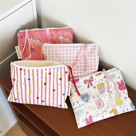1 trousse de maquillage pour femme, motif cœur et pois