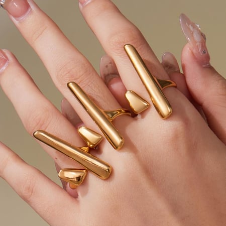1 pezzo moderno anello in acciaio inossidabile di forma irregolare color oro 2