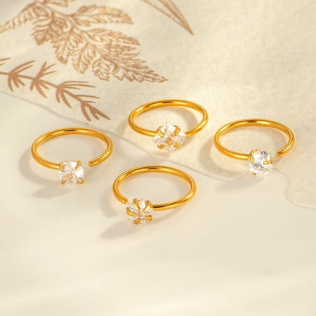 1 pièce minimaliste cercle rectangle en acier inoxydable couleur or zircone femme piercing de nez 2